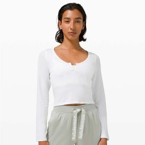 NWOT lululemon Cropped Henley Long Sleeve - White - Size 12